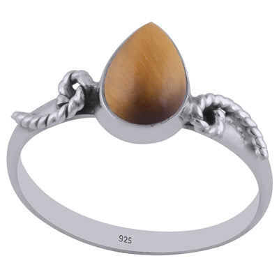 Gorgeous Coiling Work Around Tiger's Eye Pear Shape 925 Sterling Solid Silver Ring - R3402567-31