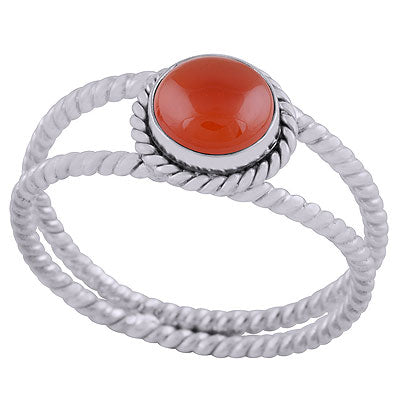 Alluring Twisted Split Shank Around Carnelian Round Shape 925 Sterling Solid Silver Ring - R3402569-36