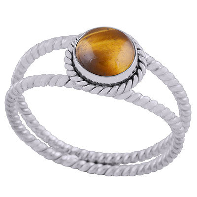 Alluring Twisted Split Shank Around Tiger's Eye Round Shape 925 Sterling Solid Silver Ring - R3402569-42
