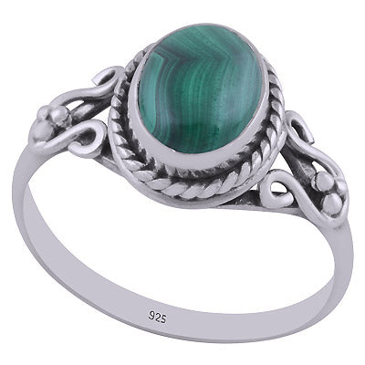 Beautiful Wire Work Around Malachite Oval Shape 925 Sterling Solid Silver Ring - R3402574-61