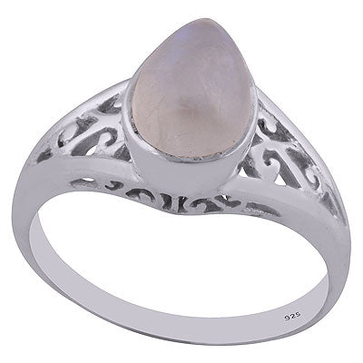 Authentic Jali Cut Rainbow Moonstone Pear Shape 925 Sterling Solid Silver Ring - R3402582-1