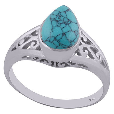 Authentic Jali Cut Turquoise Pear Shape 925 Sterling Solid Silver Ring - R3402582-11