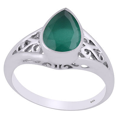 Authentic Jali Cut Green Onyx Pear Shape 925 Sterling Solid Silver Ring - R3402582-34