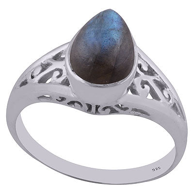 Authentic Jali Cut Labradorite Pear Shape 925 Sterling Solid Silver Ring - R3402582-4