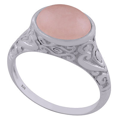 Beautifully Handcrafted Pattern On Rose Quartz Oval Shape 925 Sterling Solid Silver Ring - R3402594-13