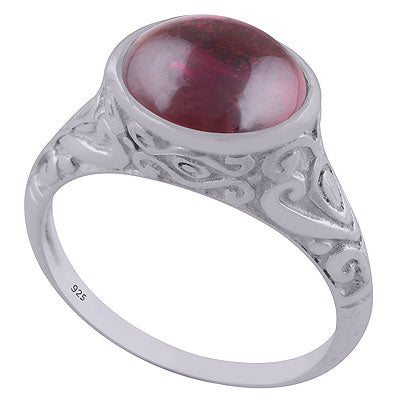 Beautifully Handcrafted Pattern On Garnet Oval Shape 925 Sterling Solid Silver Ring - R3402594-4