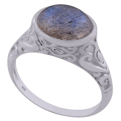 Beautifully Handcrafted Pattern On Labradorite Oval Shape 925 Sterling Solid Silver Ring - R3402594-6