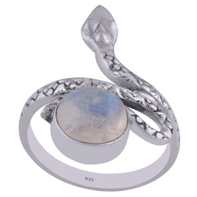 Beautiful Textured Snake Shank Rainbow Moonstone Round Shape 925 Sterling Solid Silver Ring - R3402602-10