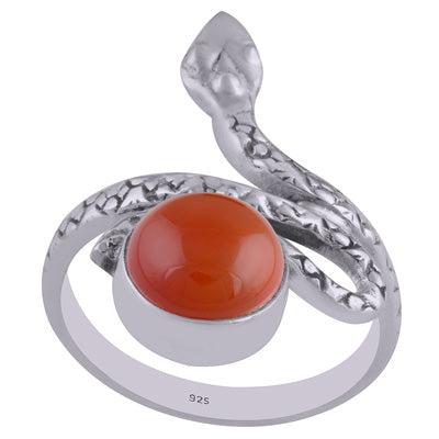 Beautiful Textured Snake Shank Carnelian Round Shape 925 Sterling Solid Silver Ring - R3402602-15