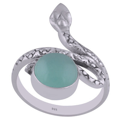 Beautiful Textured Snake Shank Aqua Chalcedony Round Shape 925 Sterling Solid Silver Ring - R3402602-25