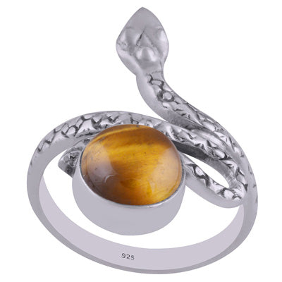 Beautiful Textured Snake Shank Tiger's Eye Round Shape 925 Sterling Solid Silver Ring - R3402602-26
