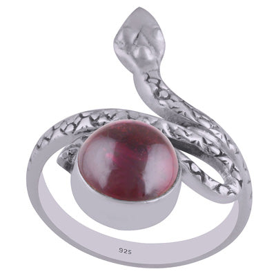 Beautiful Textured Snake Shank Garnet Round Shape 925 Sterling Solid Silver Ring - R3402602-3