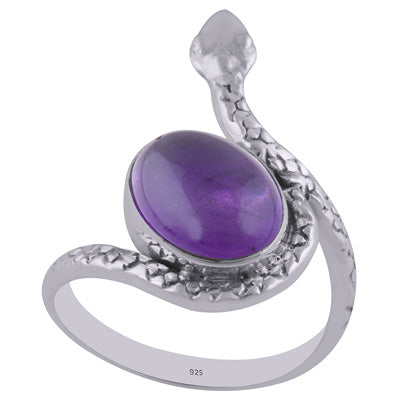 Gorgeous Textured Snake Around Amethyst Oval Shape 925 Sterling Solid Silver Ring - R3402603-1
