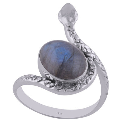 Gorgeous Textured Snake Around Labradorite Oval Shape 925 Sterling Solid Silver Ring - R3402603-12