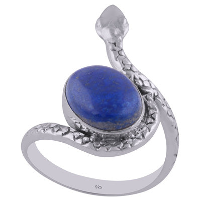 Gorgeous Textured Snake Around Lapis Oval Shape 925 Sterling Solid Silver Ring - R3402603-14