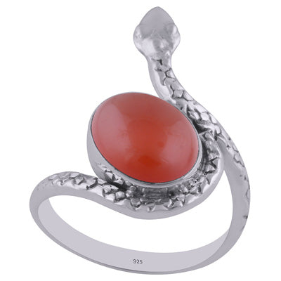 Gorgeous Textured Snake Around Carnelian Oval Shape 925 Sterling Solid Silver Ring - R3402603-25