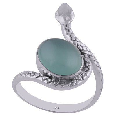 Gorgeous Textured Snake Around Aqua Chalcedony Oval Shape 925 Sterling Solid Silver Ring - R3402603-27