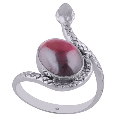 Gorgeous Textured Snake Around Garnet Oval Shape 925 Sterling Solid Silver Ring - R3402603-3