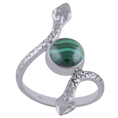 Gorgeous Snake Textured Shank Around Malachite Round Shape 925 Sterling Solid Silver Ring - R3402604-19