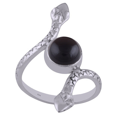 Gorgeous Snake Textured Shank Around Black Onyx Round Shape 925 Sterling Solid Silver Ring - R3402604-23