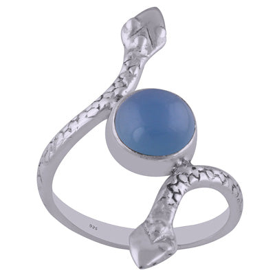 Gorgeous Snake Textured Shank Around Blue Chalcedony Round Shape 925 Sterling Solid Silver Ring - R3402604-24