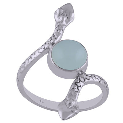 Gorgeous Snake Textured Shank Around Aqua Chalcedony Round Shape 925 Sterling Solid Silver Ring - R3402604-25