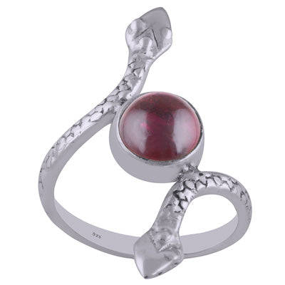 Gorgeous Snake Textured Shank Around Garnet Round Shape 925 Sterling Solid Silver Ring - R3402604-3