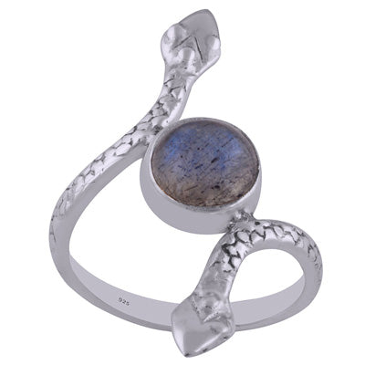 Gorgeous Snake Textured Shank Around Labradorite Round Shape 925 Sterling Solid Silver Ring - R3402604-9