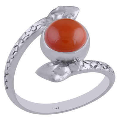 Gorgeous Textured Snake Shank Carnelian Round Shape 925 Sterling Solid Silver Ring - R3402605-12