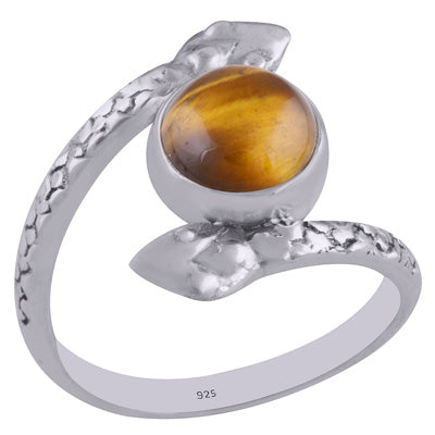 Gorgeous Textured Snake Shank Tiger's Eye Round Shape 925 Sterling Solid Silver Ring - R3402605-22