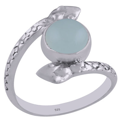 Gorgeous Textured Snake Shank Aqua Chalcedony Round Shape 925 Sterling Solid Silver Ring - R3402605-24