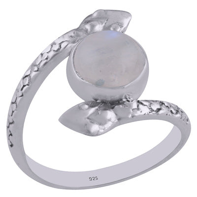 Gorgeous Textured Snake Shank Rainbow Moonstone Round Shape 925 Sterling Solid Silver Ring - R3402605-8