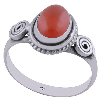 Stunning Handwork Around Carnelian Oval Shape 925 Sterling Solid Silver Ring - R3402606-16