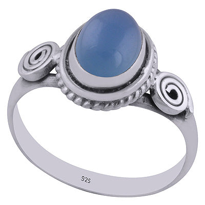 Stunning Handwork Around Blue Chalcedony Oval Shape 925 Sterling Solid Silver Ring - R3402606-24