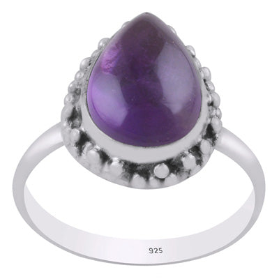 Alluring Rawa Work Pattern Around Amethyst Pear Shape 925 Sterling Solid Silver Ring - R3402616-21