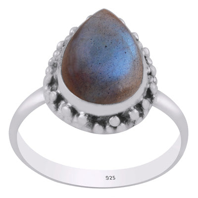 Alluring Rawa Work Pattern Around Labradorite Pear Shape 925 Sterling Solid Silver Ring - R3402616-25