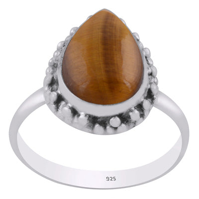 Alluring Rawa Work Pattern Around Tiger's Eye Pear Shape 925 Sterling Solid Silver Ring - R3402616-29