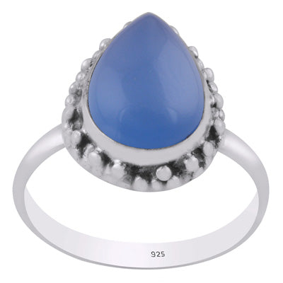Alluring Rawa Work Pattern Around Blue Chalcedony Pear Shape 925 Sterling Solid Silver Ring - R3402616-33