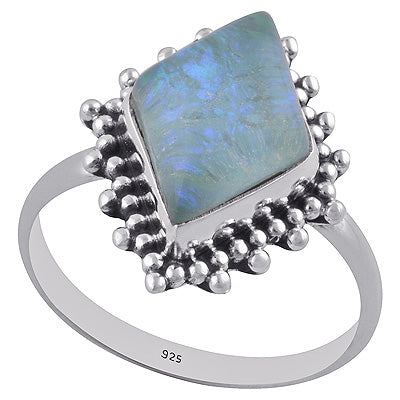 Beautiful Rawa Work Around Opal Rhombus Shape 925 Sterling Solid Silver Ring - R3402627-1