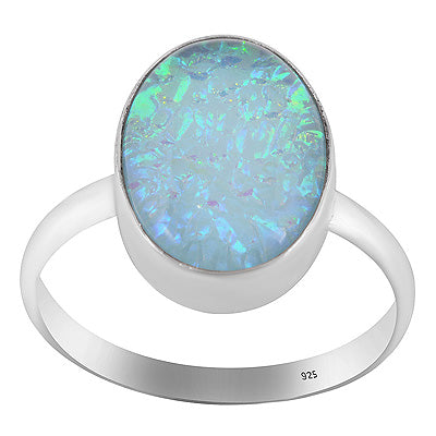 Beautiful Plain Collet Opal Oval Shape 925 Sterling Solid Silver Ring - R3402642-11