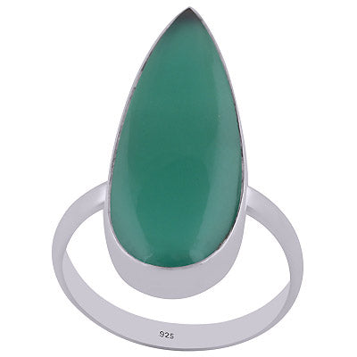 Alluring Elongated Gemstone Green Onyx Pear Shape 925 Sterling Solid Silver Ring - R3402646-12