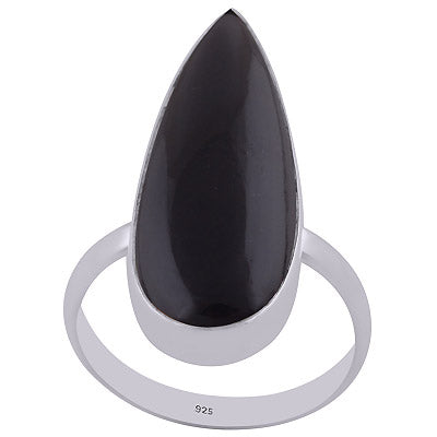 Alluring Elongated Gemstone Black Onyx Pear Shape 925 Sterling Solid Silver Ring - R3402646-21