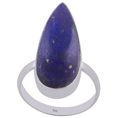 Alluring Elongated Gemstone Lapis Pear Shape 925 Sterling Solid Silver Ring - R3402646-7