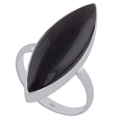Gorgeous Elongated Gemstone Black Onyx Marquise Shape 925 Sterling Solid Silver Ring - R3402647-19
