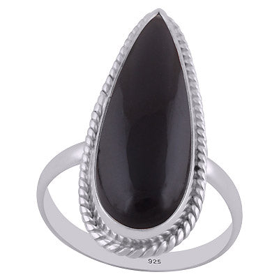 Stunning Textured Wire Around Black Onyx Pear Shape 925 Sterling Solid Silver Ring - R3402650-11