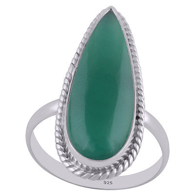 Stunning Textured Wire Around Green Onyx Pear Shape 925 Sterling Solid Silver Ring - R3402650-6