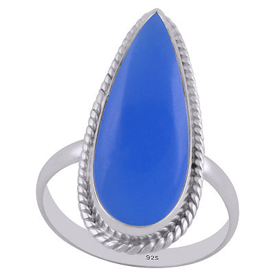 Stunning Textured Wire Around Blue Chalcedony Pear Shape 925 Sterling Solid Silver Ring - R3402650-7