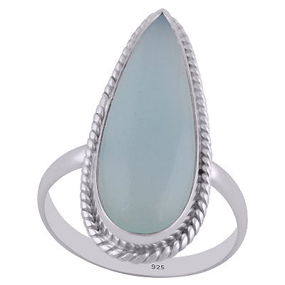 Stunning Textured Wire Around Aqua Chalcedony Pear Shape 925 Sterling Solid Silver Ring - R3402650-8