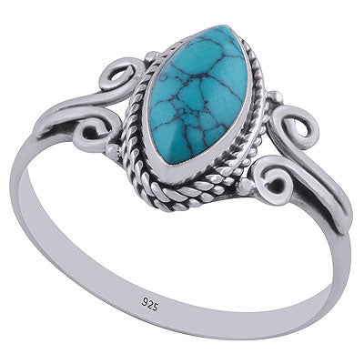 Gorgeous Twisted Coil Wire Work Around Turquoise Marquise Shape 925 Sterling Solid Silver Ring - R3402652-10