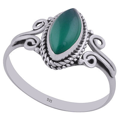 Gorgeous Twisted Coil Wire Work Around Green Onyx Marquise Shape 925 Sterling Solid Silver Ring - R3402652-30